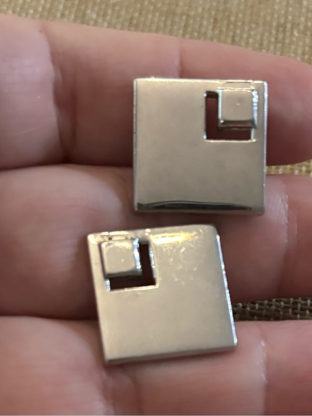 Swank silver tone interlocking square design cuff links